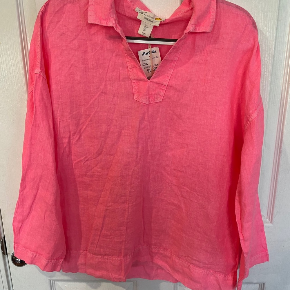 Vintage Look Pink Linen Top, L